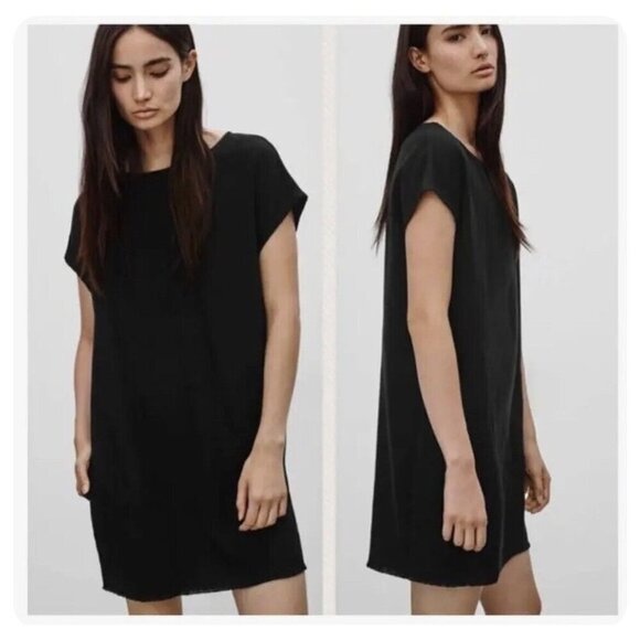 Wilfred Free Aritzia Nori Dress XS Oversize Black Vegan Suede Shift Minimalist - Picture 1 of 11